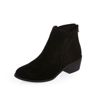 Black perforated suede ankle boots